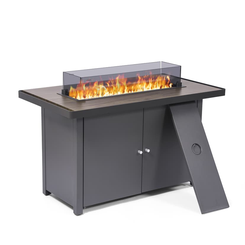 LAUSAINT HOME Propane Fire Pit Table 43 Inch with Lid, 55,000 BTU Gas Fire Pits for Outside Patio with Glass Wind Guard, Gray Glass Beads