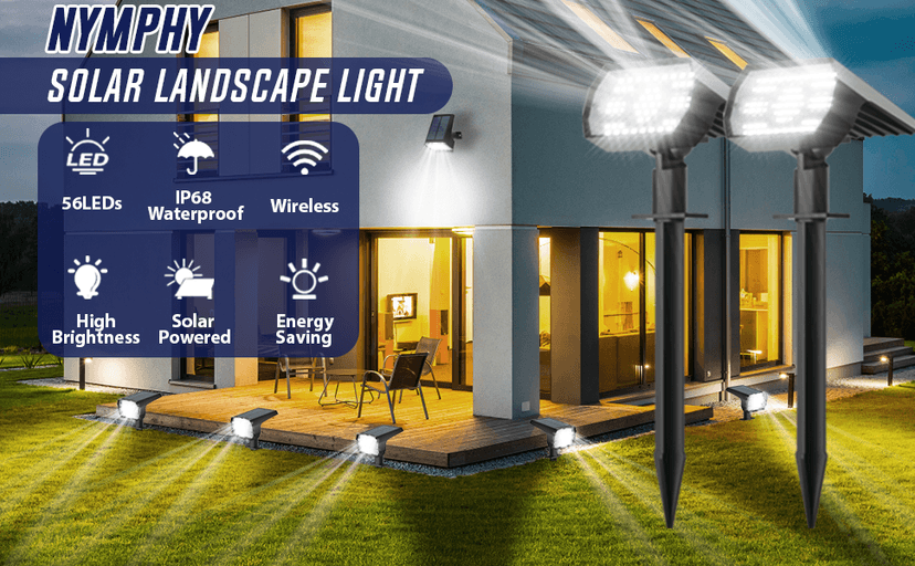 NYMPHY Solar Lights Outdoor Waterproof IP68, 56 LED 3 Lighting Modes Solar Powered Garden Yard Spot Solar Lights for Outside Landscape- 4 Pack (Cool White)
