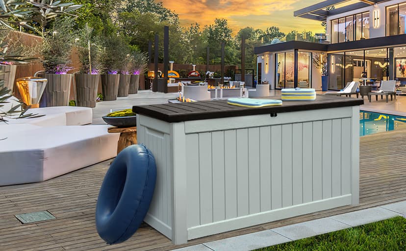 YITAHOME 230 Gallon Outdoor Storage Deck Box, Weather-Resistant Resin, Versatile for Patio Furnishings, Outdoor Cushions, Garden Tools, and Sports/Pool Gear, Taupe