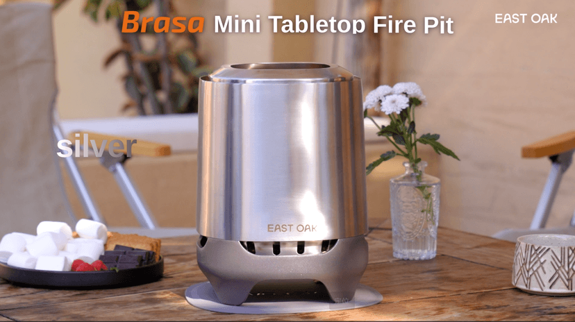 EAST OAK Brasa Smokeless Tabletop Fire Pit, 304 Stainless Steel Mini Tabletop Firepit for Patio and Outdoor Camping, Removable Ashtray, Dual-Fuel Stove, Silicone Pad & Travel Bag, H: 10.1" x D: 7"