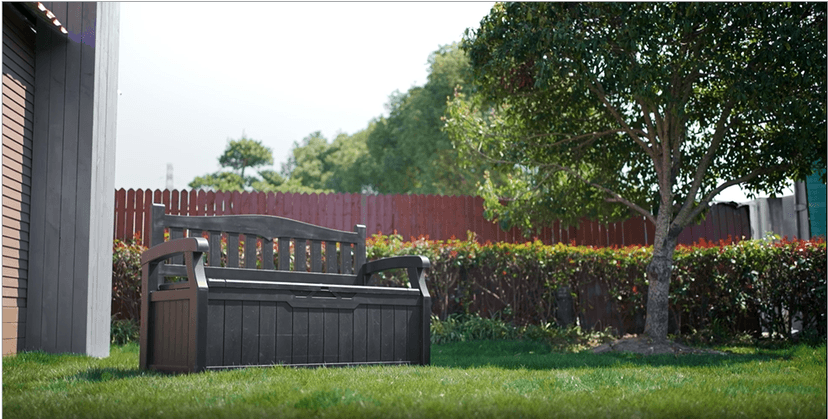 Greesum 80 Gallon Storage Bench Outdoor Deck Box with Armrest, Patio Furniture,Lockable, Waterproof and UV Resistant, Suitable for Garden, Pool, Black