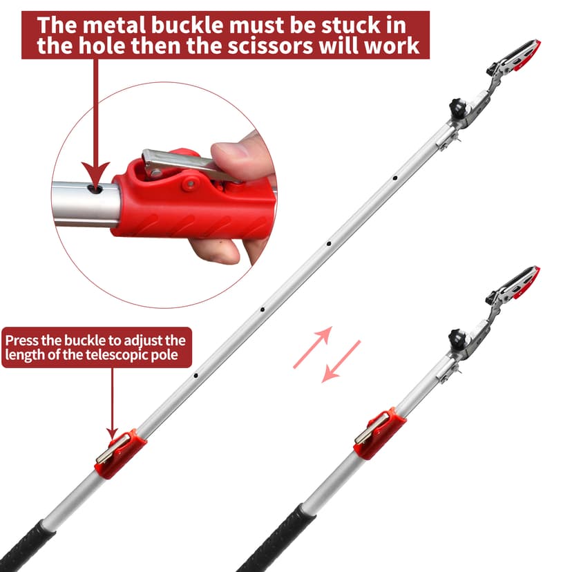 GARTOL Pruner for Garden, Cut Upto 1 Inch & Hold Telescopic Pole Pruner, Fruit Picker with Rotating Blade Head, Lightweight Aluminum Extendable Handle for Tree Branch Cutter, 3.67-5.45 FT, Silver