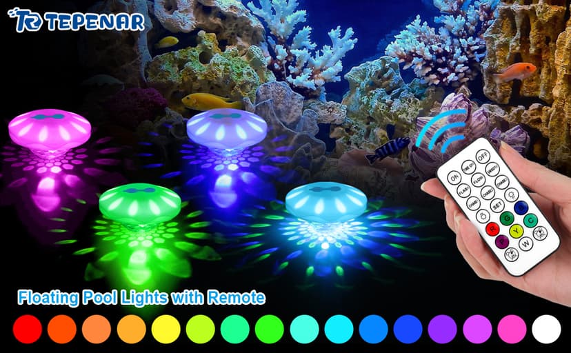 Rechargeable Floating Pool Lights: Remote Control Pool Lights That Float with 6 Dynamic Lighting IP68 Waterproof RGB Upper and Lower Floating Lights for Hot Tub Pool Garden Party 1 Pack
