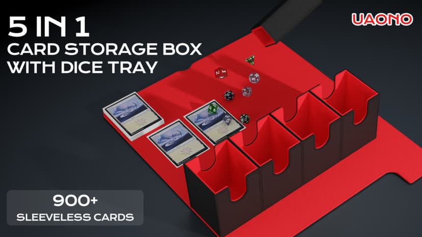 Modern Black&Blue Card Deck Box with Dice Tray for MTG, Yugioh, Sports Cards, Holds 800+ Unsleeved Cards, 5-in-1 Organizer with Playmat Lid