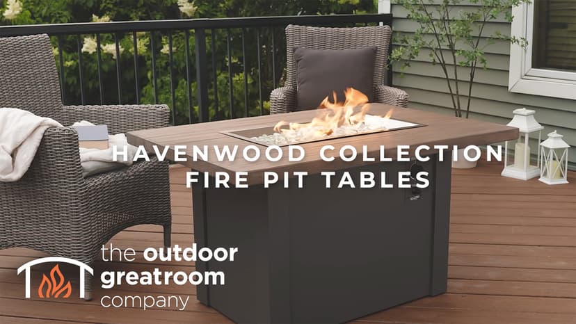 Outdoor GreatRoom Co Propane Fire Pit Table 62" Havenwood 80,000 BTU Luxury Gas Fire Pits for Outside Patio, Everblend Concrete Fire Table Top, Crystal Fire Plus Burner & Glass Cover, US Safety Rated