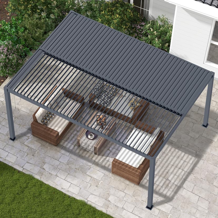 Louvered Pergola 12'x16', Full Aluminum Outdoor Pergola with Adjustable Rainproof and Gutter System, Hardtop Gazebo for Patio, Deck, Garden, Yard, Black