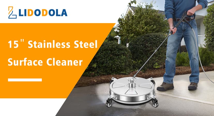 15" Pressure Washer Surface Cleaner with 4 Wheels - Stainless Steel Surface Cleaner for Pressure Washer Attachment for Concrete, Patio, Sidewalk, Deck, Driveways and Daily Washing - PWS 15
