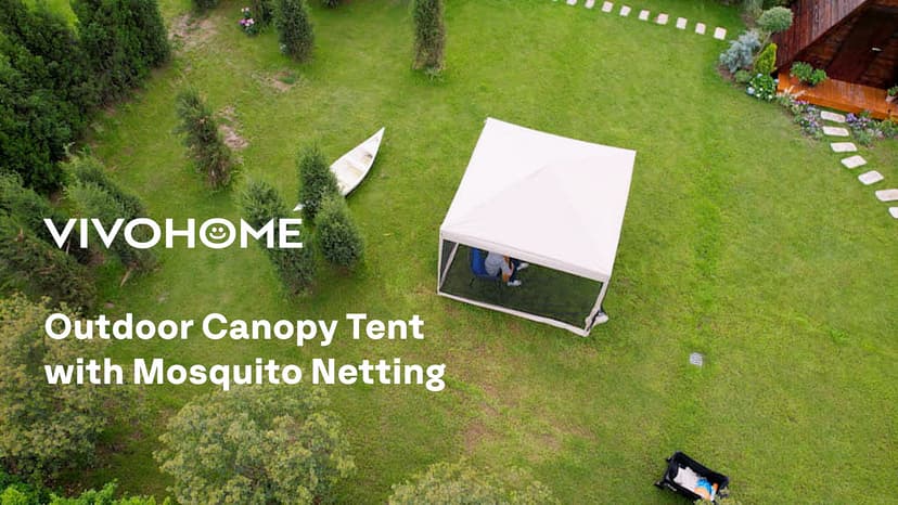 VIVOHOME 10x10ft Easy Pop-Up Canopy, Outdoor Screen Tent with Mosquito Netting, 2 Zipper Doors, and Roller Bag for Yard Camping Picnic Party Events, Beige