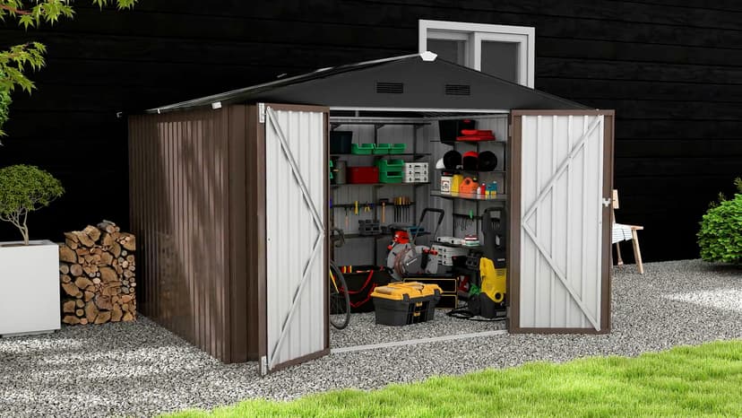 DWVO 10x8ft Metal Outdoor Storage Shed, Waterproof Tool Shed Heavy-Duty Storage Unit with Lockable Door and Vents, Ideal for Bicycles, Tools, Lawnmowers, Backyards, Patios, Lawns - Dark Gray