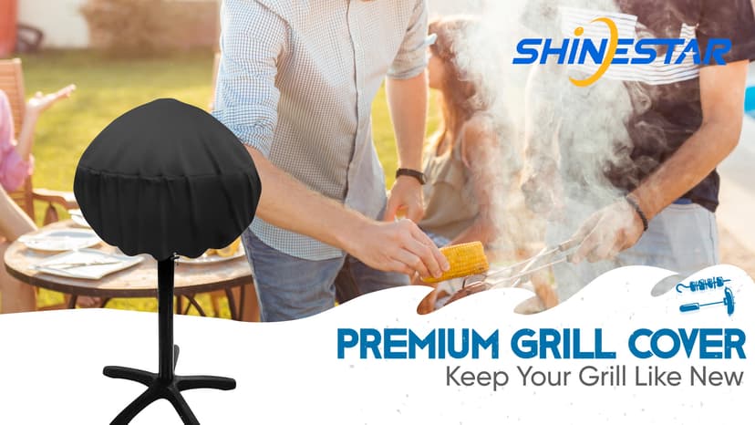 SHINESTAR Waterproof Small Round Grill Cover - Fits George Foreman, Techwood, Cuisinart, Homewell Electric Grills, Weber Jumbo Joe Charcoal Grill and More - 19.2" Diameter x 17.6" Height