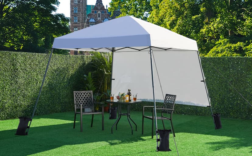 Yaheetech Pop Up Canopy Tent with Backpack, 10x10 Base Portable Easy One Person Setup Folding Shelter Compact Lightweight Slant Leg Canopy with 1 Sidewall, 8x8 Top, White