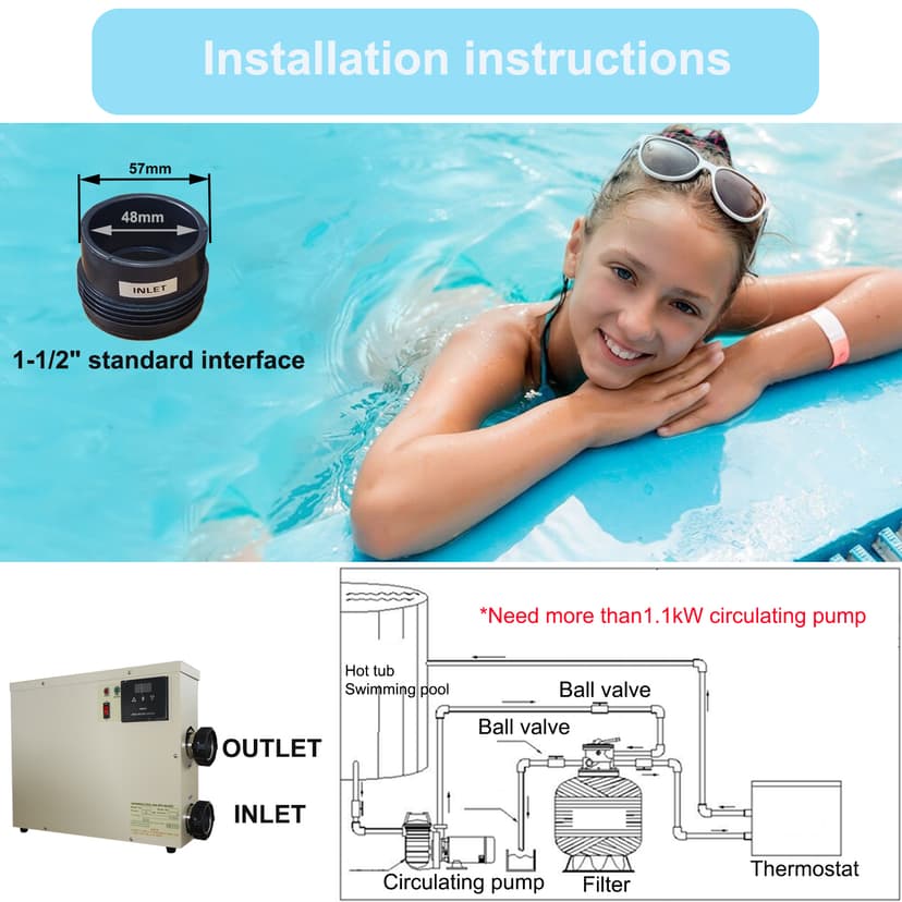 Pool Heater-11KW 220V Upgrade Thermostat Electric Swimming Pool Heater,Digital Touch Display Energy Efficient Pool Water Heater for Spas, Bathtubs and Above Ground in-Ground Pools. (Upgrade 220 11KW)