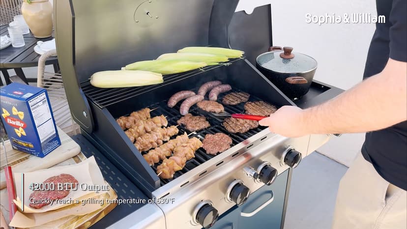 Sophia & William 4-Burner Gas BBQ Grill with Side Burner and Porcelain-Enameled Cast Iron Grates, 42,000BTU Propane Grills Outdoor Cooking Barbecue Cabinet Style, Blue