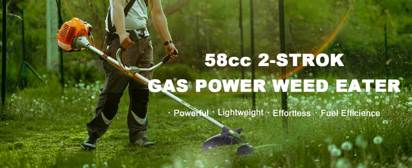 58CC Brush Cutter Gas Powered 2-Cycle 4 in 1 Gas Weed Eater 18.5" Cutting Path Gas Weed Wacker with 4 Detachable Heads Straight Shaft String Trimmer Grass Cutter Machine for Weeds and Grass, Green