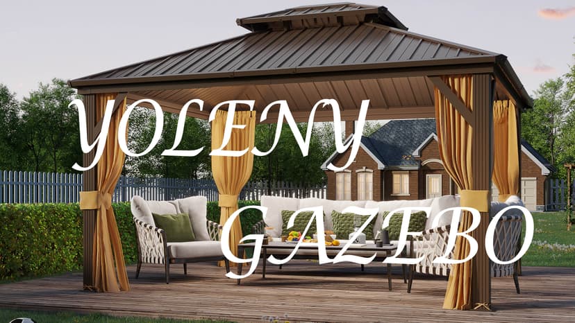YOLENY 10' x 12' Hardtop Gazebo, Metal Gazebo with Aluminum Frame, Double Galvanized Steel Roof, Curtains and Netting Included, Pergolas for Patios, Garden, Parties, Lawns