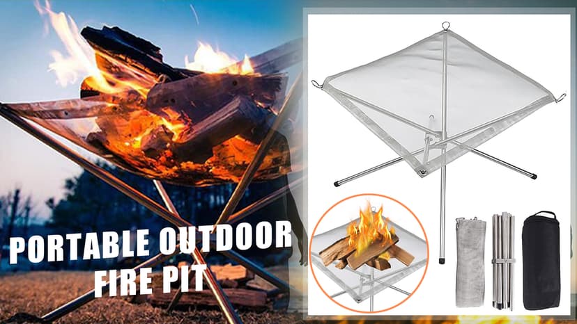 Portable Outdoor Fire Pit 22 Inch Upgrade Foldable Stainless Steel Mesh Fire Pit Wood Burning, Collapsible Fireplace Space Saving Perfect for Camping, Backyard, Patio, Garden (Carrying Bag Included)