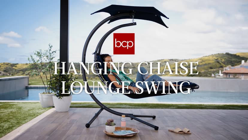 Best Choice Products Outdoor Hanging Curved Steel Chaise Lounge Chair Swing w/Built-in Pillow and Removable Canopy - Teal