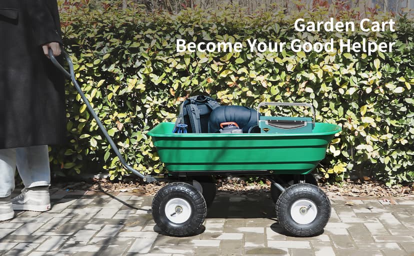 AAIN 600 Lbs Poly Garden Dump Cart,Camping Beach Wagon with 180° Rotating Handle and 10"Pneumatic Tires,Practical Heavy Duty Yard carts and Wagons,Quick Release Utility Wheel Barrow Trolley,Green A078