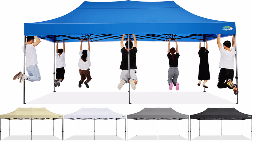 COBIZI 10x20 Pop Up Canopy Without Sidewall,Heavy Duty Canopy UPF 50+ All Season Wind Waterproof Commercial Outdoor Wedding Party Tents for Parties Canopy Gazebo with Roller Bag(10 x 20 ft Gray)