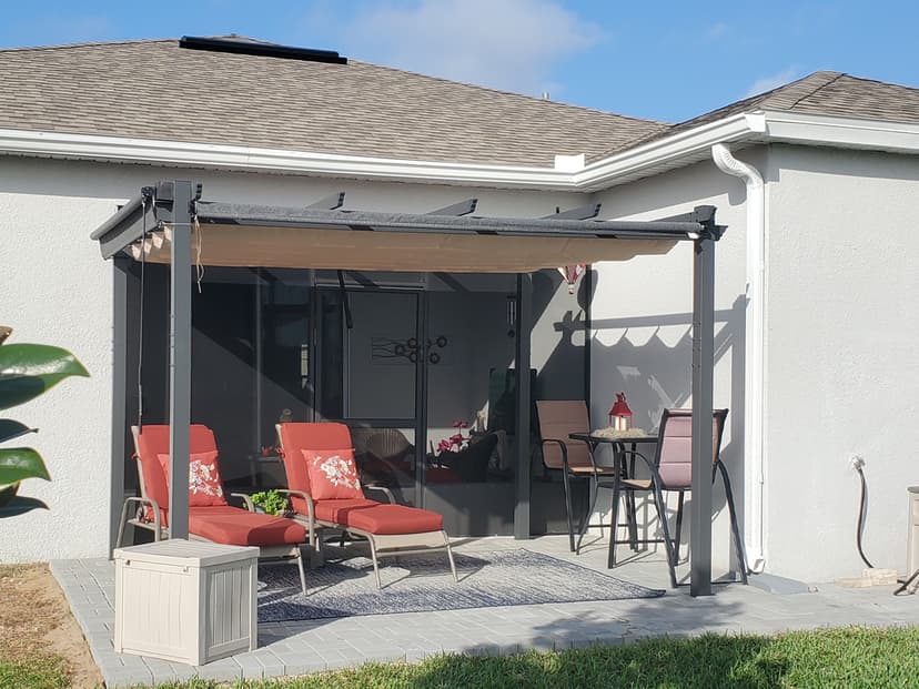 PURPLE LEAF 10' X 12' Outdoor Retractable Pergola with Sun Shade Canopy Patio Metal Shelter for Garden Porch Beach Pavilion Grill Gazebo Modern Yard Grape Trellis Pergola, Beige