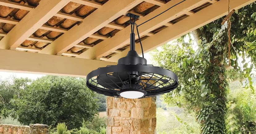 LEDIARY 20" Outdoor Ceiling Fan with Lights,IP65 Waterproof Gazebo Hanging Fan with Remote Control Smart App, Plug in Caged Ceiling Fan with 3CCT 6-Speeds for Patio Porch Pergola(Black)