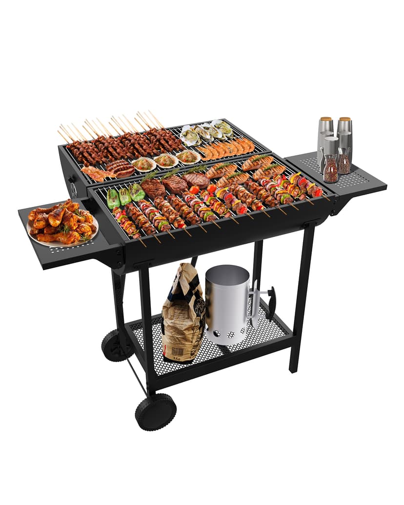 Extra Large Charcoal BBQ Grill, 918 Square Inches Cooking Space, Outdoor Barbecue Grill with 2 Foldable Side Tables for Outdoor Backyard Patio Picnic Parties Camping, Black