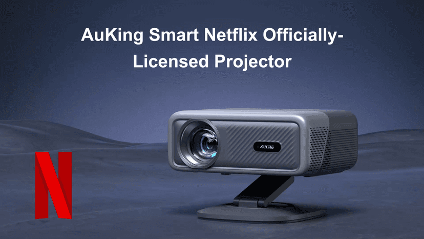 [Netflix Officially&AI Auto Focus]AuKing Smart Projector with Wifi and Bluetooth,Auto Focus&Keystone Projector4K,3D DoIby Audio, 1200ANSI Outdoor Projector with Omnidirectional Rotating Stand(Grey)