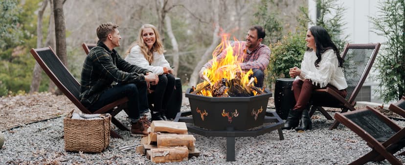 BOINN 35 Inch Fire Pit, Wood Burning Fire Pit for Outside, Heavy Duty Octagonal Firepit with Poker for Camping Backyard Patio Black