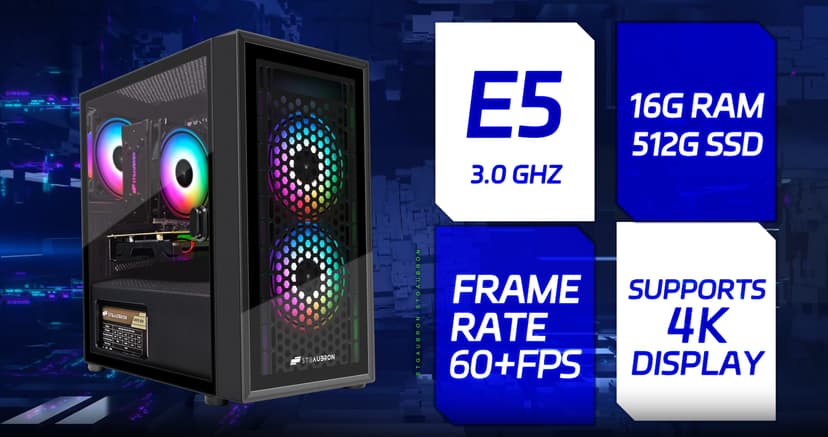 STGAubron Gaming Desktop PC, Radeon RX 550 4G GDDR5, Intel i7 Xeon E5 3.0GHz, 16G Ram, 512G SSD, 600M WiFi, BT 5.0, RGB Fan x 3, Windows 10 Home