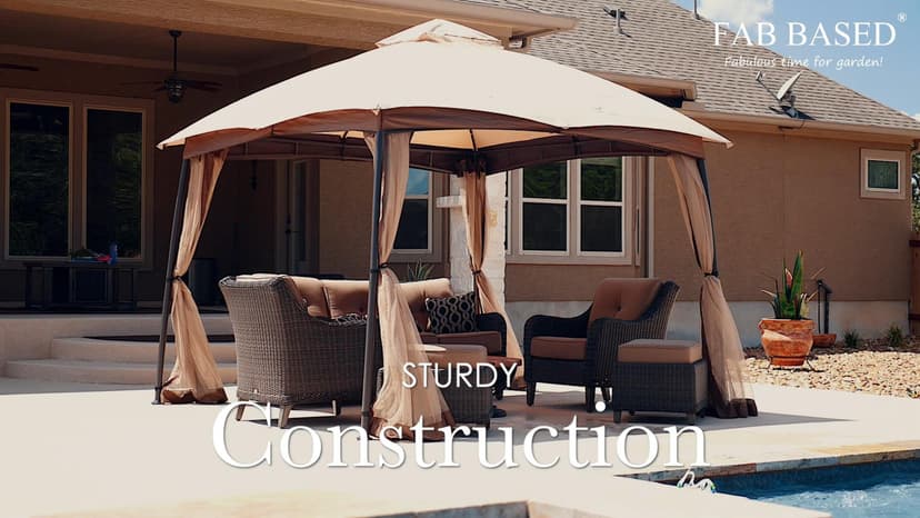 FAB BASED 10x12 Gazebo, Double Vent Canopy Gazebo for Outdoor with Privacy Netting, Easy Setup Patio Pavilion with Steel Frame Strong Legs for Lawn, Backyard, Deck (Ash Grey)