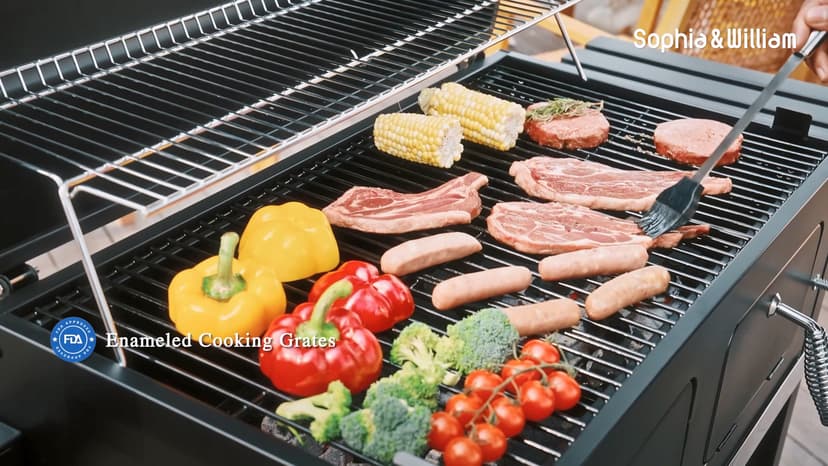 Sophia & William Extra Large Charcoal BBQ Grills with 794 SQ.IN. Cooking Area, Heavy Duty Outdoor Barbecue Grill with 2 Individual Lifting Charcoal Tray and 2 Foldable Side Table, Black