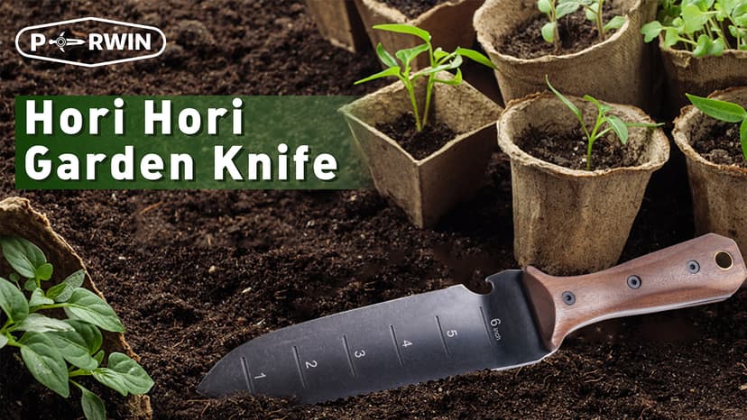 Hori Hori Garden Knife, Garden Tools with Sheath for Weeding,Planting,Digging, 7" Stainless Steel Blade with Cutting Edge, Full-Tang Wood Handle with Hanging Hole