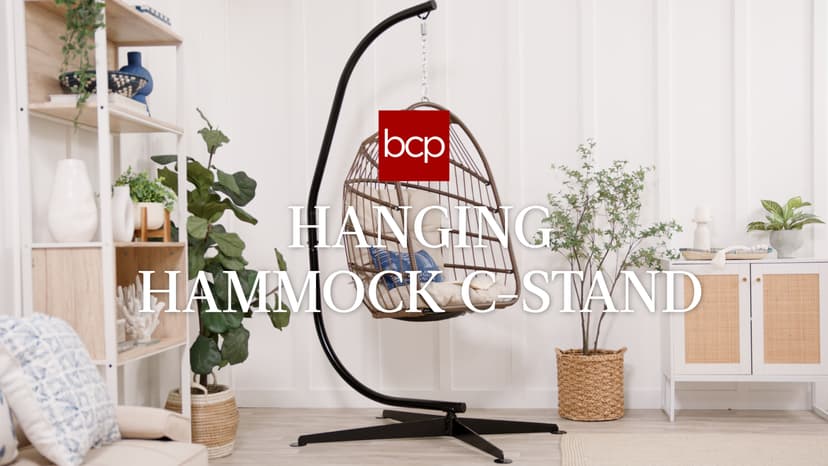 Best Choice Products Metal Hanging Hammock C-Stand for Chair/Weather-Resistant Finish, Offset Base - Stand Only - Black