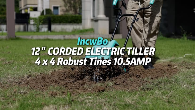 Electric Rototiller Garden Tiller 12 Inch Tilling Width 8-Inch Electric Tiller 10.5 Amp Tiller Cultivator for Garden Yard
