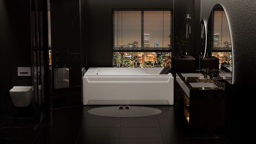 Empava 1125W Whirlpool Tub,72" x 48" Jetted Bathtub for 2 Person, Hydro Massage & Chromatherapy,ETL Certified,3 Sided Apron,Acrylic ,110 Gallons,Left Drain