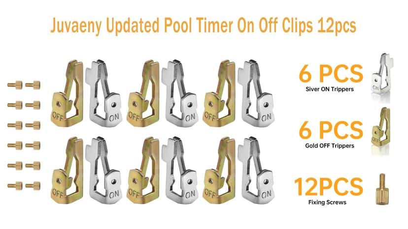 Updated Pool Timer On Off Clips 12pcs, Juvaeny Time Switch Replacement Trippers Kit 156T1978A Pool Pump Timer Tripper Compatible with Intermatic T100 Series T101 T104 Timer Parts (6On /6Off /12Screws)