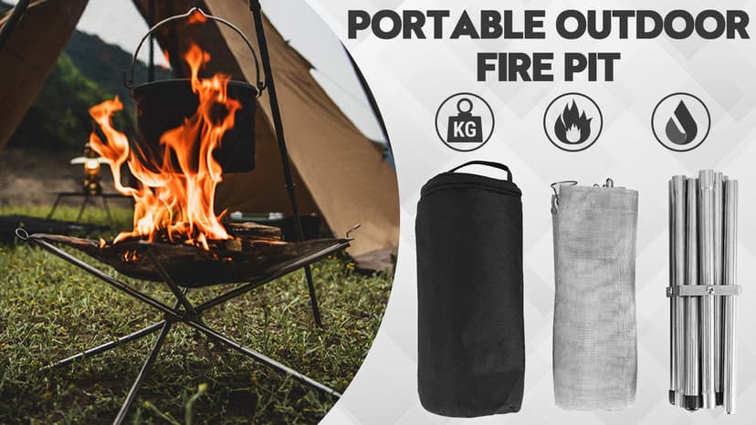 Portable Outdoor Fire Pit 16.5 Inch - New Upgraded Camping Fire Pit Collapsible Foldable Mesh Fire Pits Fireplace for Camping, Campfire, Patio, Backyard and Garden - Carrying Bag Included