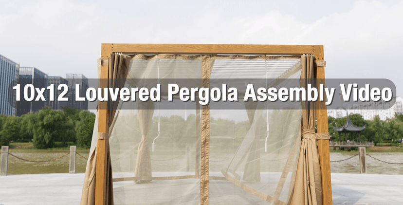 MELLCOM Louvered Pergola 12x24, Aluminum With Adjustable Roof, Outdoor With Waterproof Curtains and Nets, Dark Grey