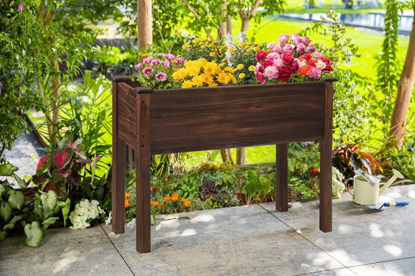 LZRS Raised Garden Bed Outdoor Planter Box with Legs for Herbs, Vegetables, Flowers, Great for Outdoor Patio, Yard and Deck, 220lb Capacity, Natural