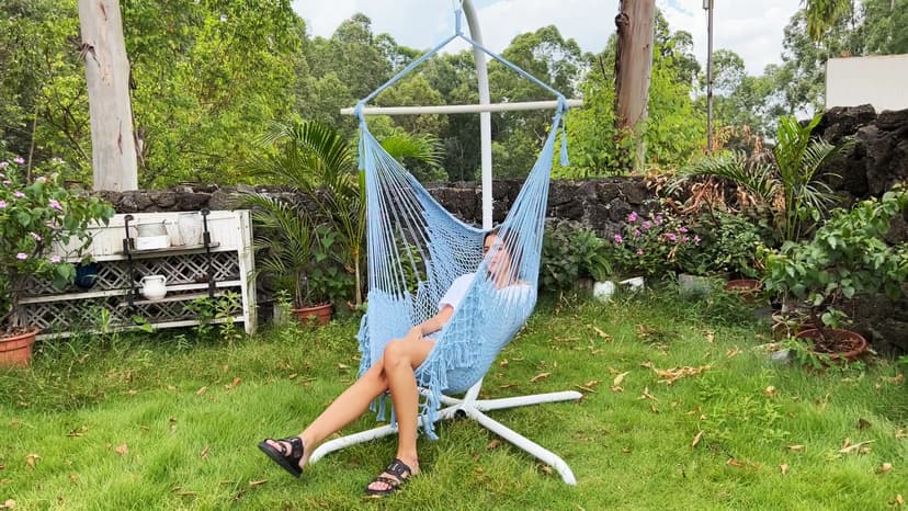 Chihee Hammock Chair Super Large Hanging Chair Soft-Spun Cotton Rope Weaving Chair, Collapsible Strong Metal Spreader Bar Wide Seat Lace Stretch Swing Chair Indoor Outdoor Garden Yard Theme Decoration
