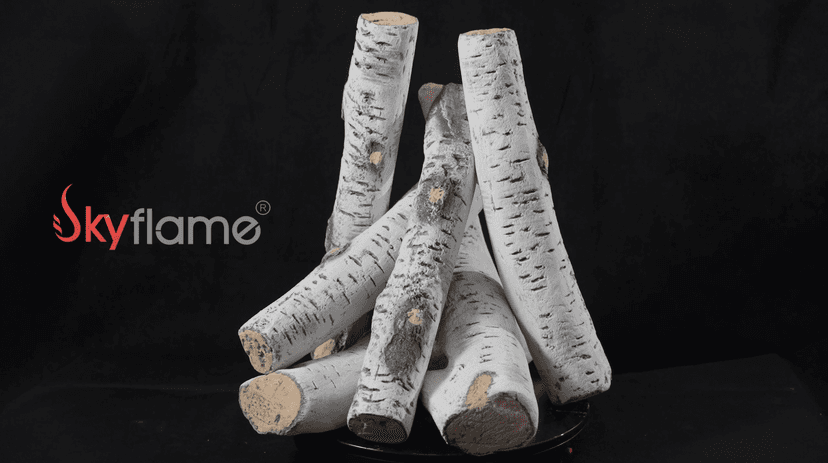 Skyflame 6 Piece Set of Gas Fireplace Logs, Large White Birch Ceramic Logs for All Types of Indoor/Outdoor Gas Inserts, Ventless, Fireplaces and Fire Pits
