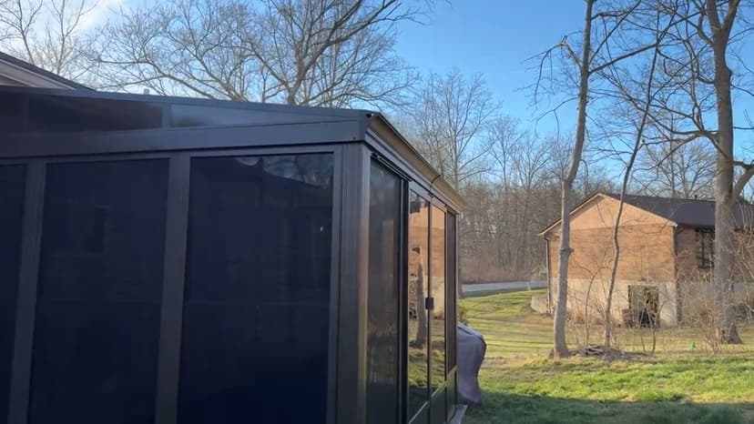 Domi 10’ x 12’ Sunroom, All-Season Wall Mounted Gazebo Solarium with Front Door, Side Entrance, Galvanized Steel Sloping Roof, PVC Screen, Outdoor Permanent Sun Room Lean to Gazebo for Deck Patio