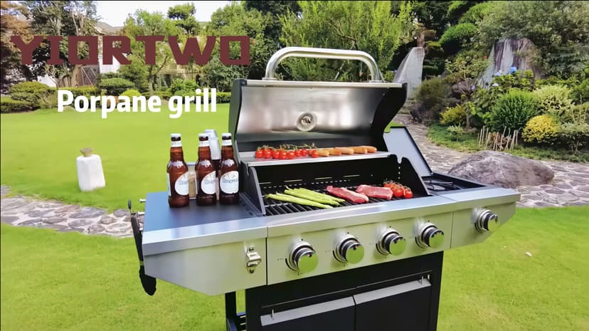 4 Burner Propane Gas Grill with Side Burner, Stainless Steel BBQ Grill 48,500 BTU for Outdoor Cooking Kitchen, Garden and Patio Backyard Barbecue, Black and Silver