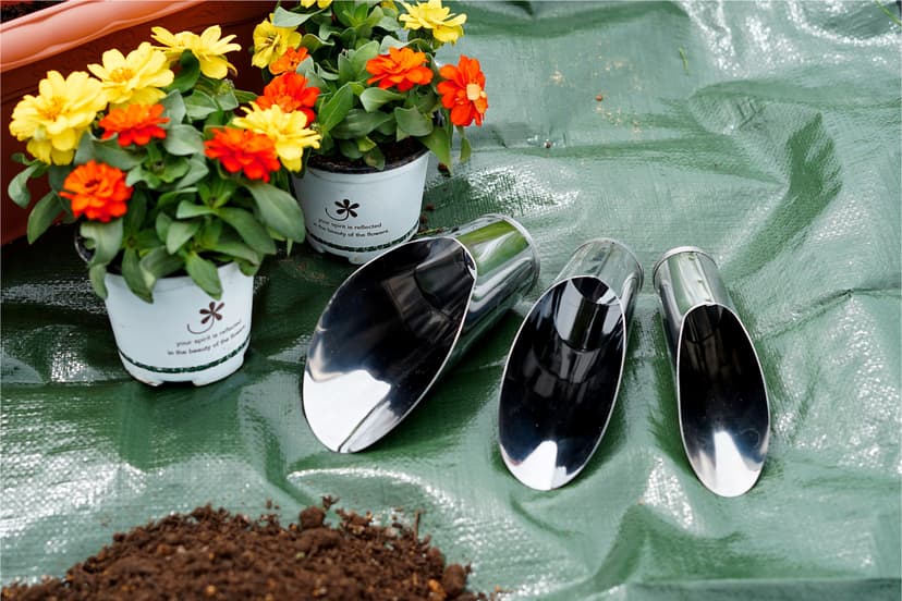 Bonsai Soil Scoop Metal 3 Pcs Set (Large with Soil Sifter, Medium, Small) Stainless Steel Garden Hand Soil Scooper, Professional Bonsai Tool Kit, Silver