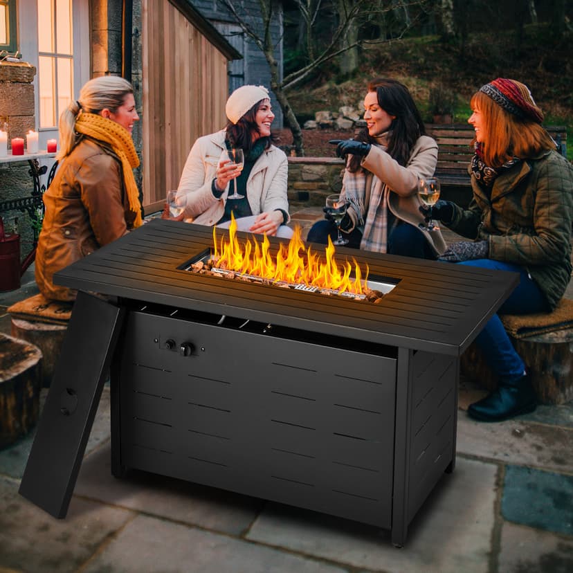 57 inch Propane Fire Pit Table,50000 BTU Gas Fire Pits Table with Lid & Lava Rock & Waterproof Cover, Outdoor Propane Firepit for Dining or Party, Outside, Patio, Garden, Yard