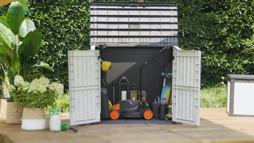 YITAHOME Light Gray Resin Tool Shed, 36 Cu Ft Waterproof Outdoor Horizontal Storage, Weather-Resistant Utility Shed with Air Vent for Trash and Lockable Doors, Garden Tools