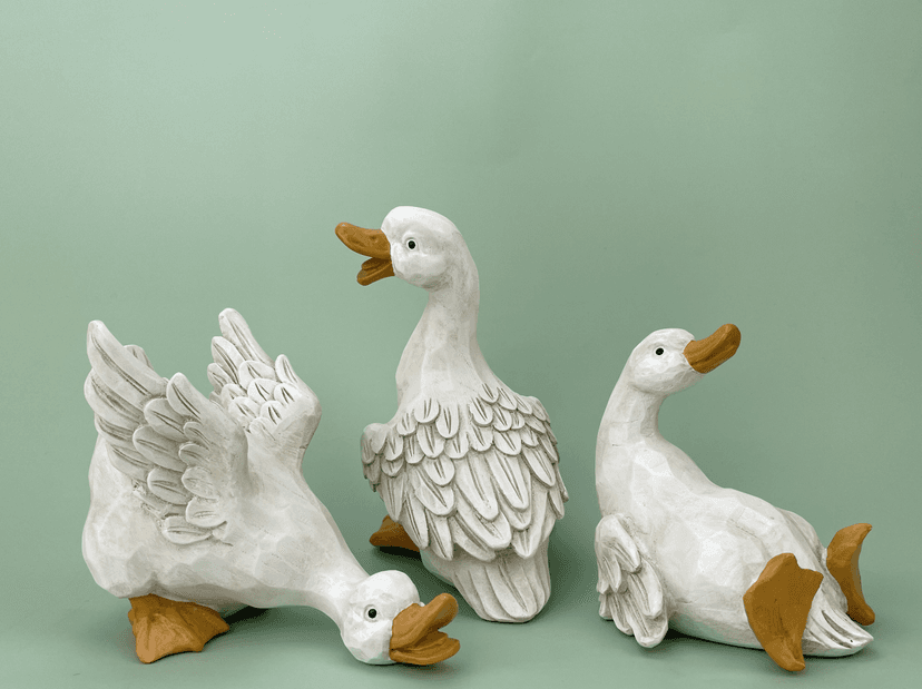 Duck Yard Decorations Outdoor Ornaments Set of 3, Resin Goose Sculpture Statue Front Porch Garden Decor for Outside Imitation Wood Carving, Funny Animal Decorations Fairy Craft Yart Art Decor