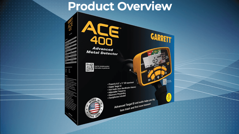 Garrett ACE 400 Metal Detector Bundle – Made in The USA - Digital Target ID, Iron Audio, Adjustable Frequency, Includes Pro-Pointer at, Finders Box, Headphones & Searchcoil Cover