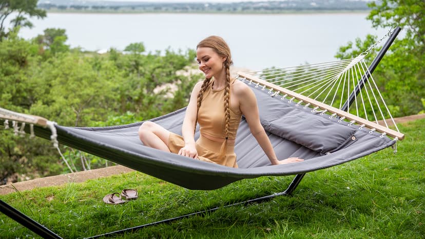 SUNCREAT 2 Person Hammock with Stand, Heavy Duty Portable Hammocks, 475 lbs Capacity, Dark Grey