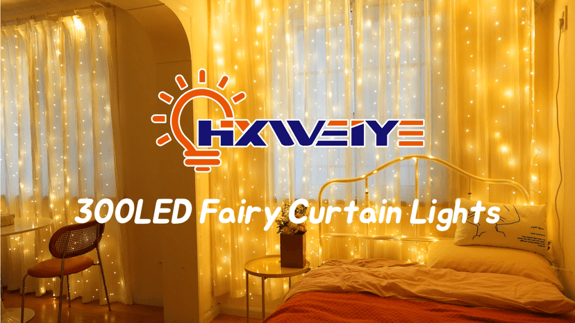 HXWEIYE 300LED Fairy Curtain Lights, 9.8x9.8Ft Warm White USB Plug in 8 Modes Christmas String Hanging Lights with Remote for Bedroom, Indoor, Outdoor, Weddings, Party